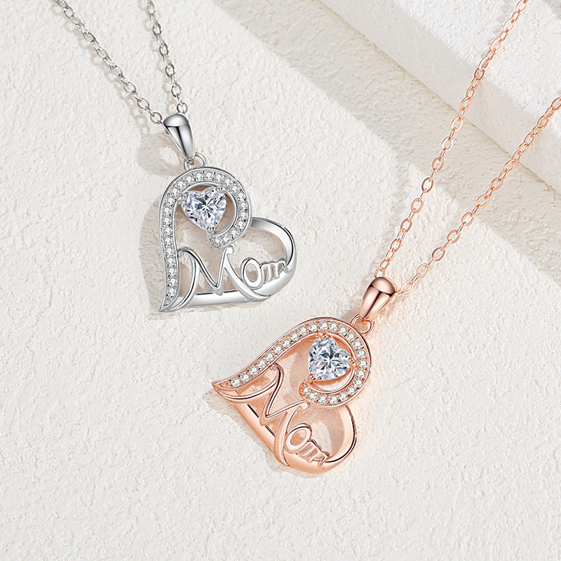 Heart-shaped MOM Necklace Women's Sterling Silver Diamond
