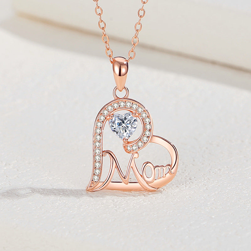 Heart-shaped MOM Necklace Women's Sterling Silver Diamond