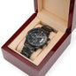 black chronograph watch