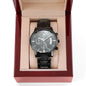 black chronograph watch