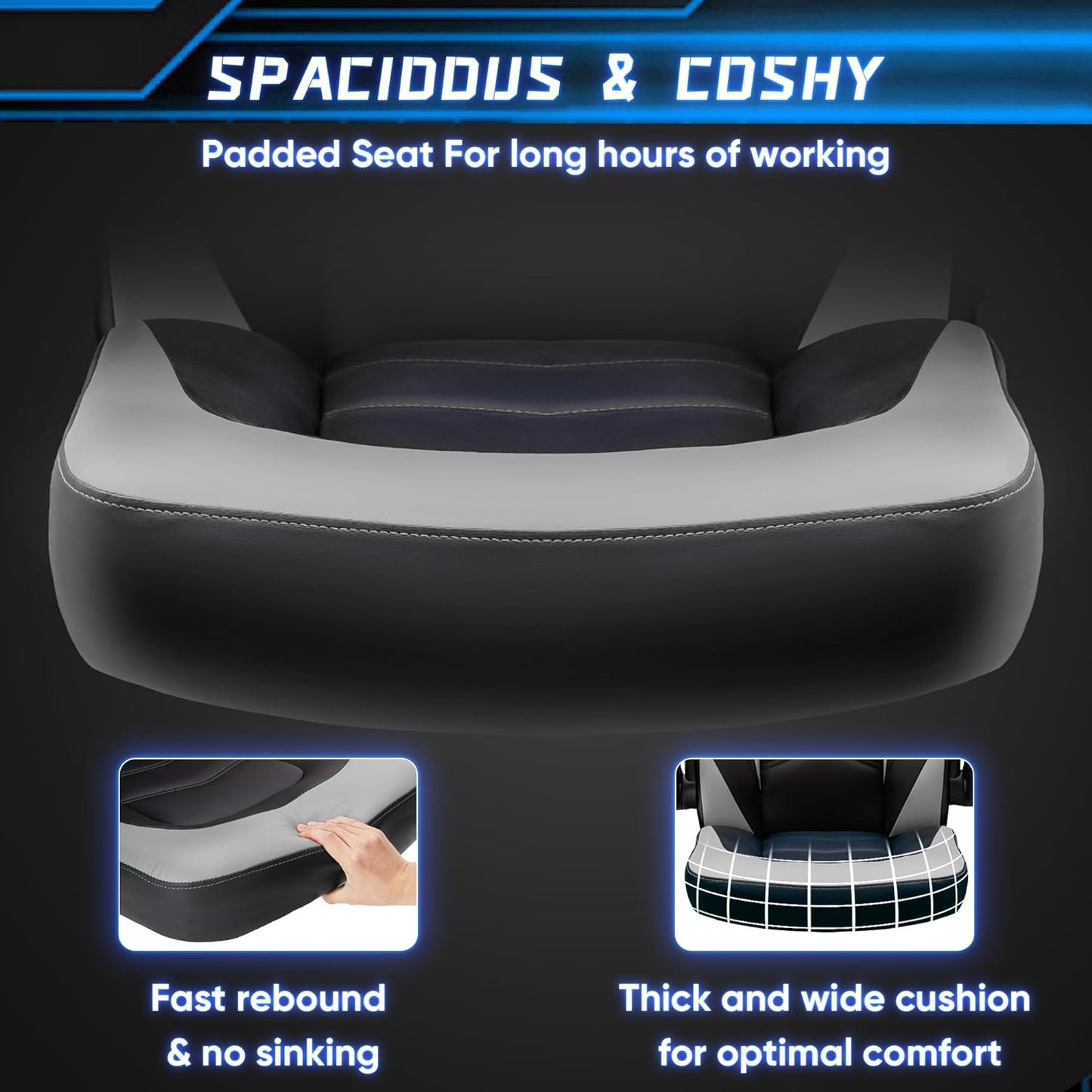 Big and Tall Office Desk Leather Gaming Computer Chair with Adjustable Swivel Task and Flip-Up Arms for Adults,Teens - Grey