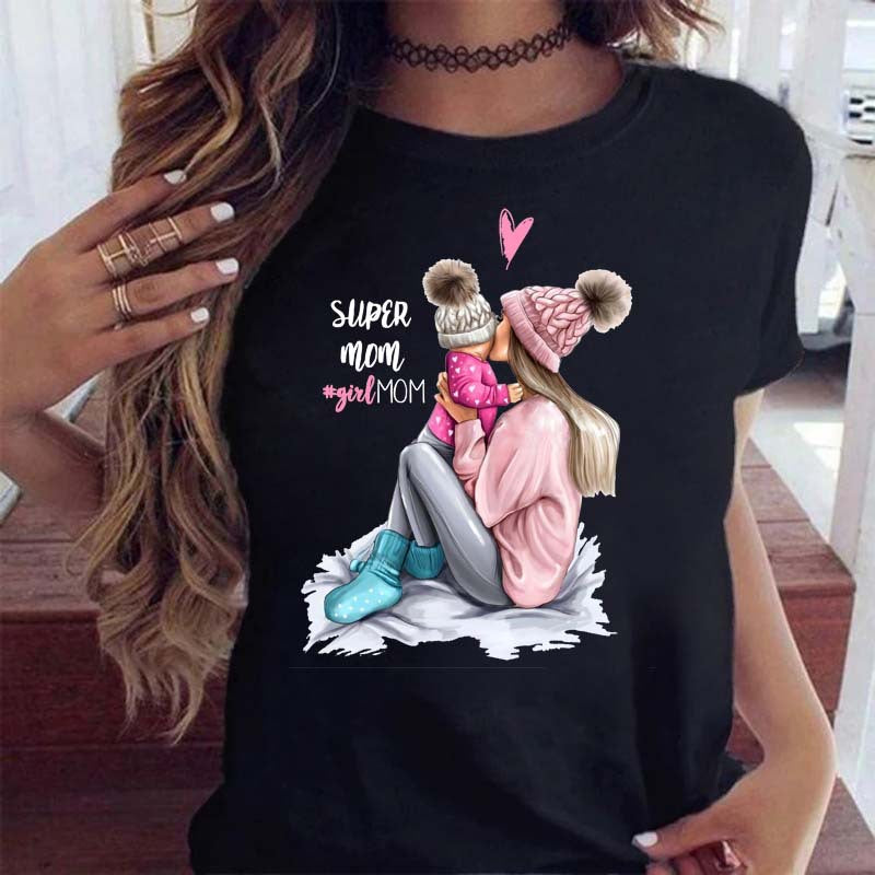 Cute Mom Girl Short Sleeve T-Shirt Ladies