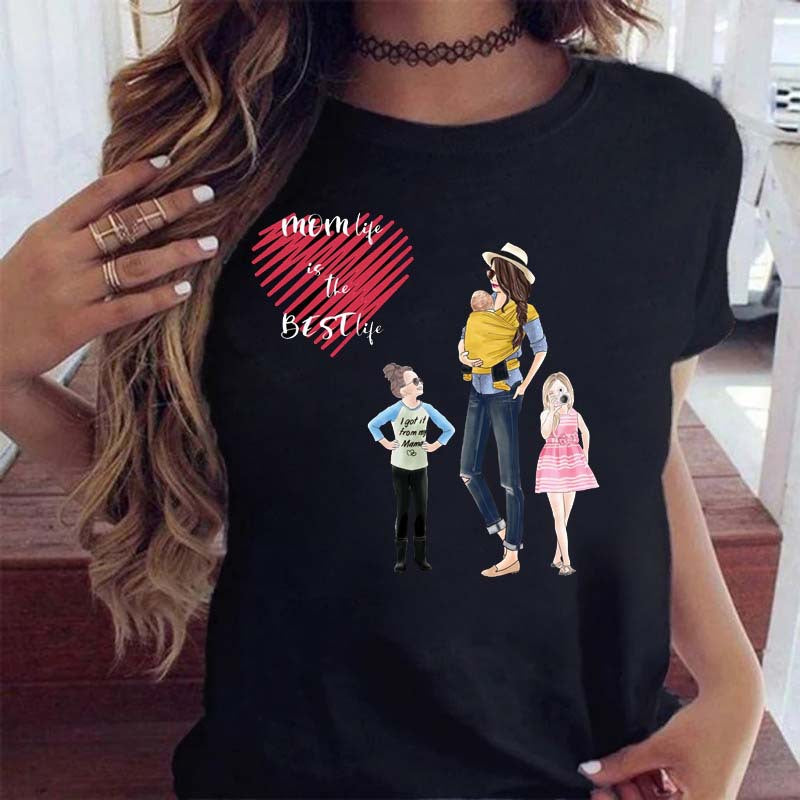 Cute Mom Girl Short Sleeve T-Shirt Ladies