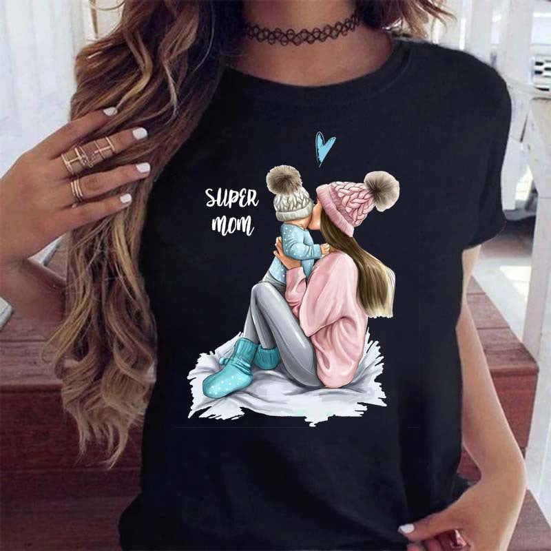 Cute Mom Girl Short Sleeve T-Shirt Ladies