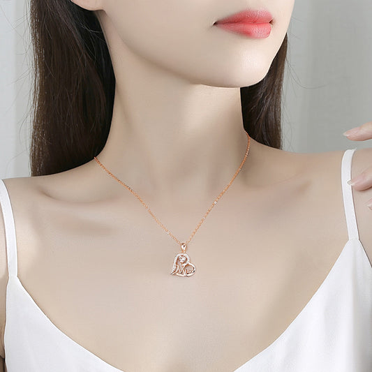 Heart-shaped MOM Necklace Women's Sterling Silver Diamond