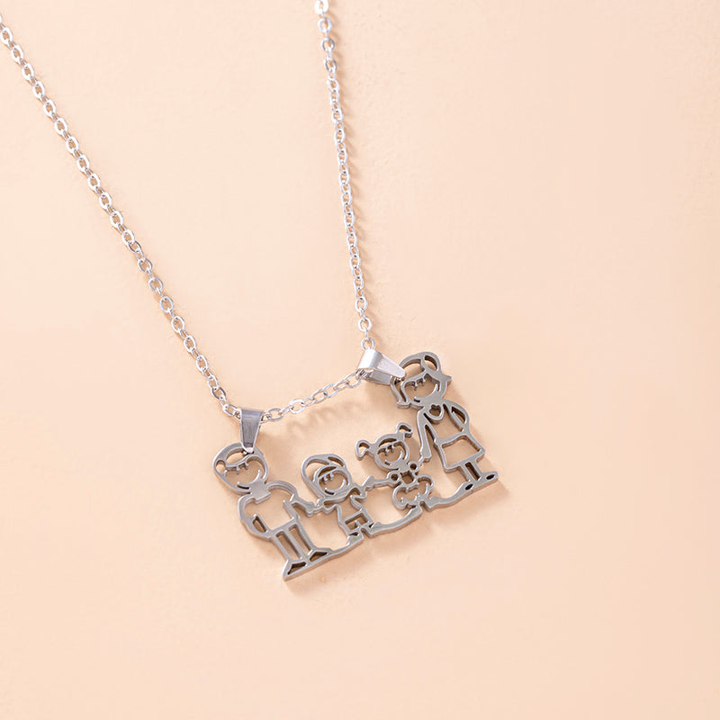 Stainless Steel Dad Mom Son Daughter Family Necklace