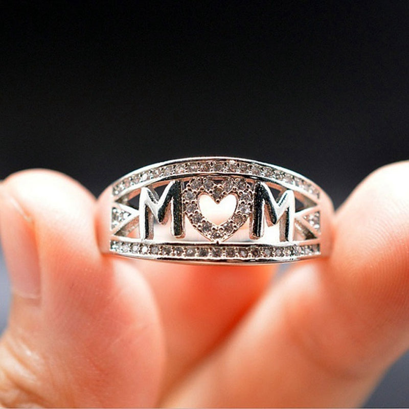 Women's mom ring with rhinestones