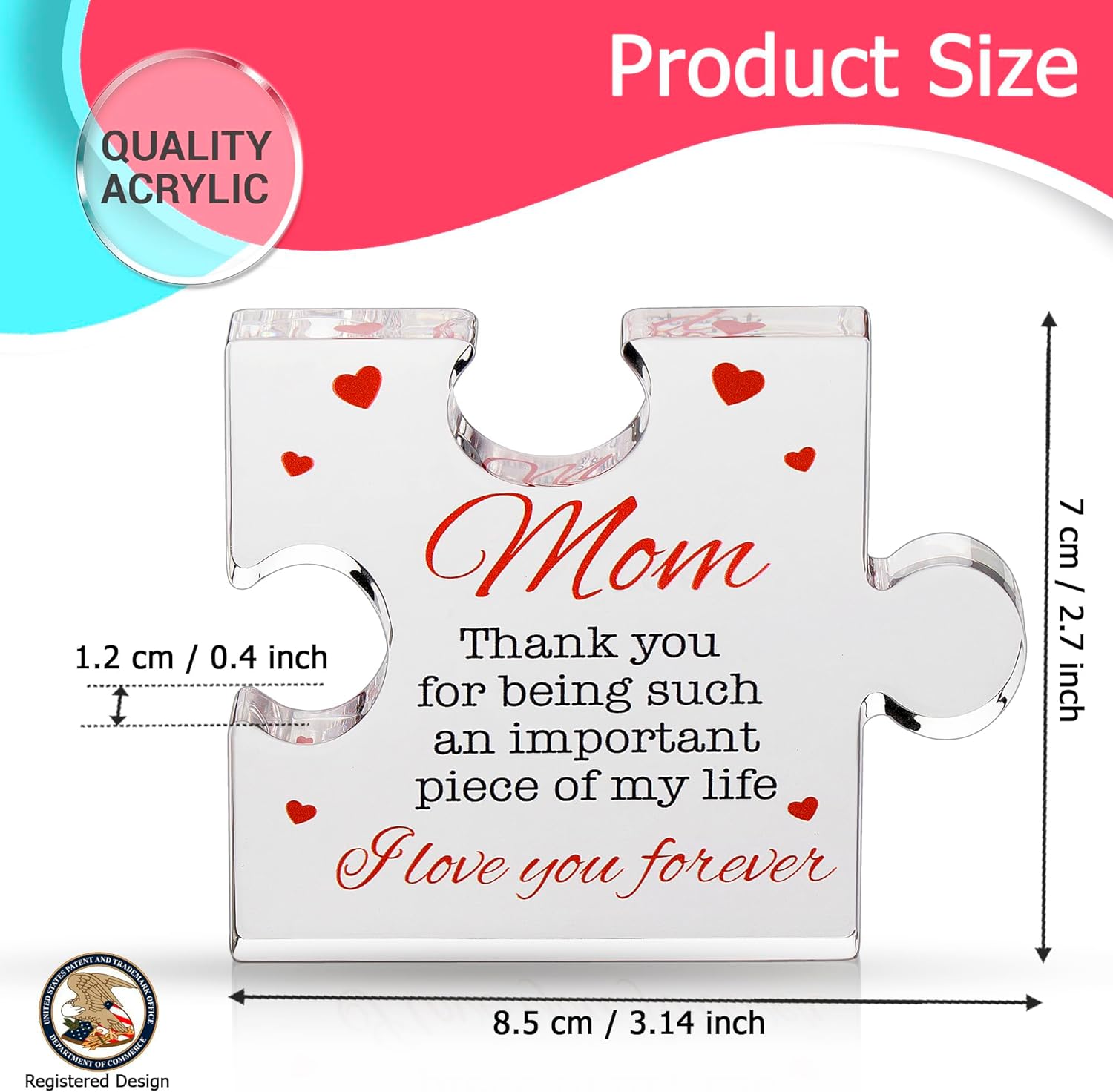 Birthday Gifts for Mom - Engraved Acrylic Block Puzzle Mom Present 4.1 X 3.5 Inch - Cool Mom Presents from Daughter, Son, Dad - Heartwarming Mom Birthday Gift, Christmas