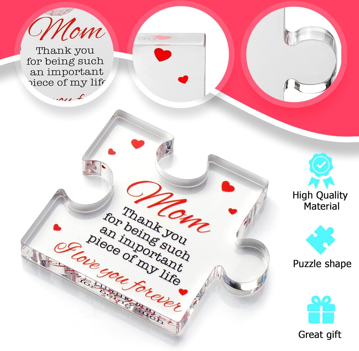 Birthday Gifts for Mom - Engraved Acrylic Block Puzzle Mom Present 4.1 X 3.5 Inch - Cool Mom Presents from Daughter, Son, Dad - Heartwarming Mom Birthday Gift, Christmas