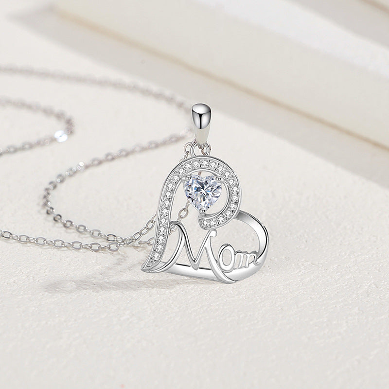 Heart-shaped MOM Necklace Women's Sterling Silver Diamond