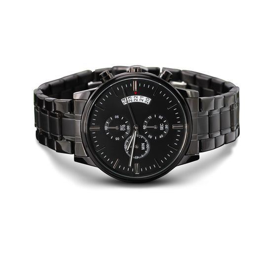 black chronograph watch