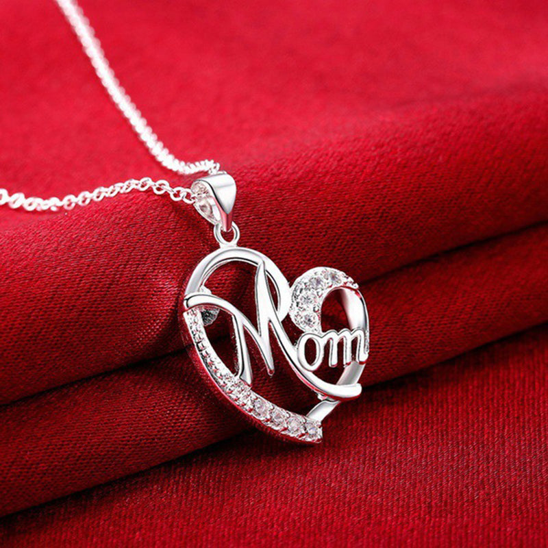 Rhinestone Letter Mom Heart Pendant Necklaces For Mother