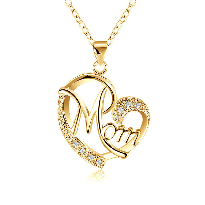 Rhinestone Letter Mom Heart Pendant Necklaces For Mother