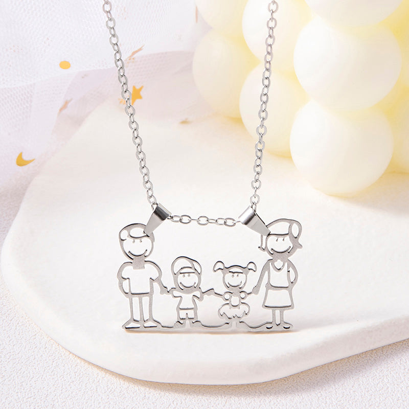 Stainless Steel Dad Mom Son Daughter Family Necklace