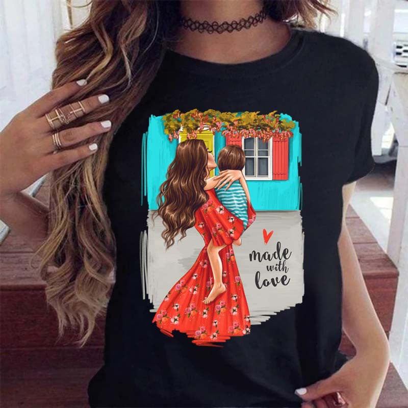 Cute Mom Girl Short Sleeve T-Shirt Ladies