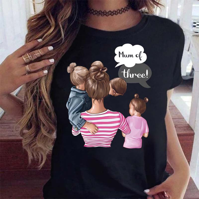 Cute Mom Girl Short Sleeve T-Shirt Ladies