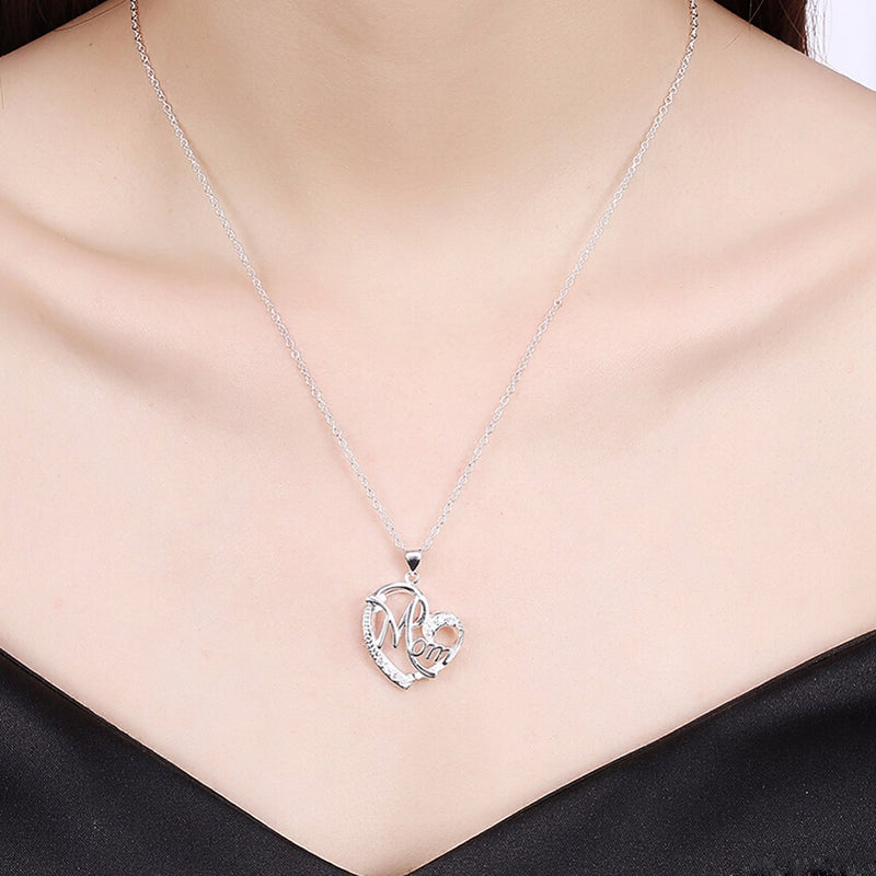 Rhinestone Letter Mom Heart Pendant Necklaces For Mother